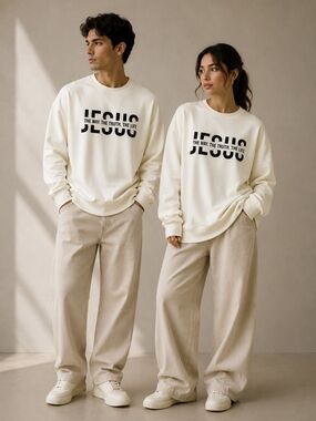 Crewneck Sweatshirt with JESUS Graphic - Cream - NWOT